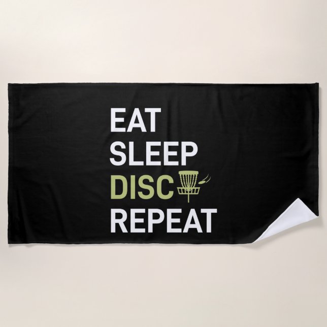 Disc Golf Player | Eat Sleep Disc Golf Repeat Beach Towel (Front)