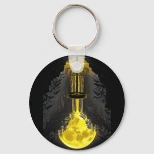 Disc Golf Player Funny Forest Moon Waterfall Sket Key Ring