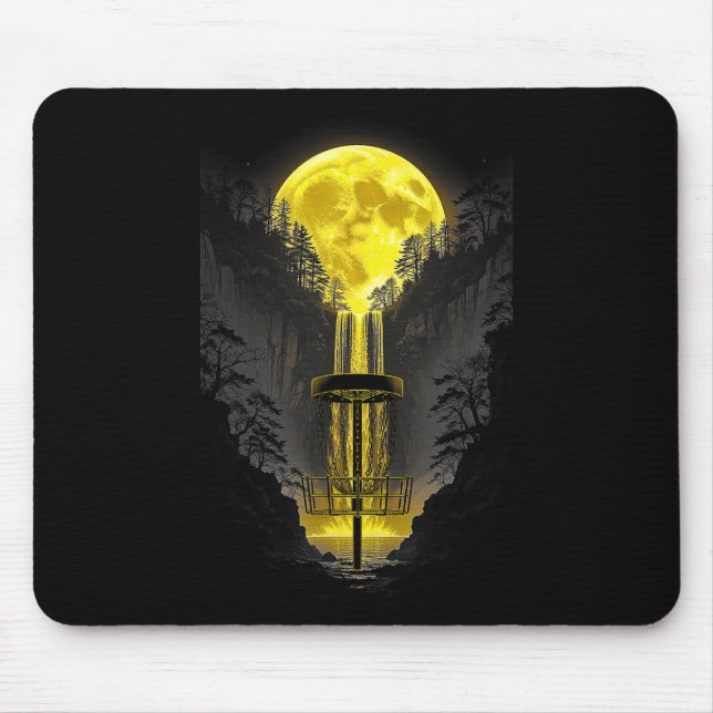 Disc Golf Player Funny Forest Moon Waterfall Sket  Mouse Pad (Front)