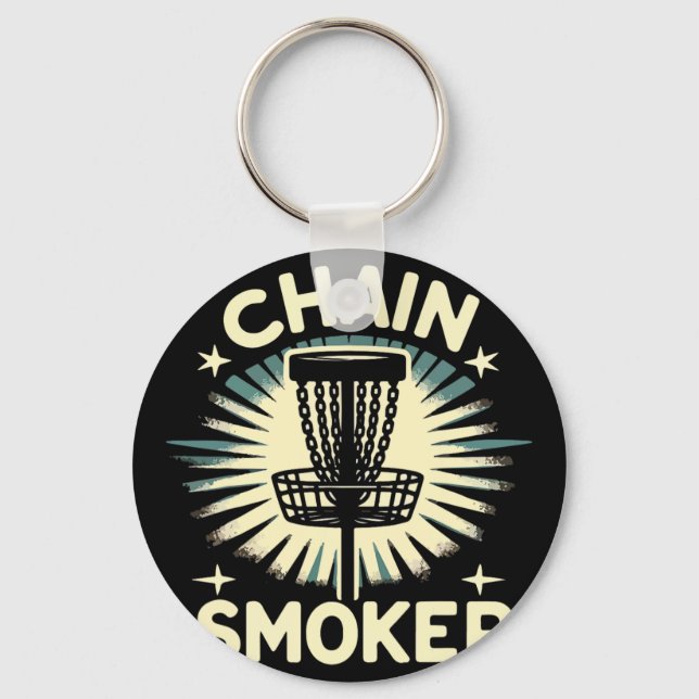 Disc Golf Player Golfing Golfer Chain Smoker Men W Key Ring (Front)