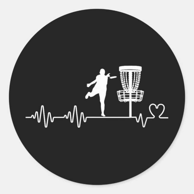 Disc Golf Player Heartbeat Funny Disc Golf  Classic Round Sticker (Front)