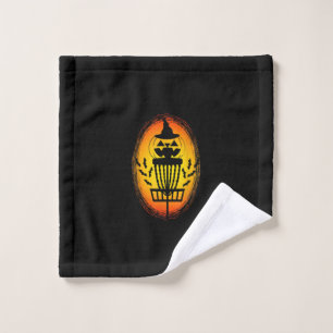 Disc Golf Player Jack-O-Lantern Halloween Pumpkin Wash Cloth