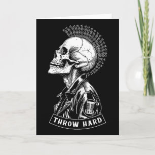 Disc Golf Player Punk Rock Skull Mohawk Throw Hard Card