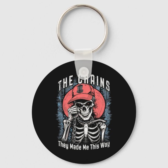 Disc Golf Player Skeleton Chains Made Me Halloween Key Ring (Front)