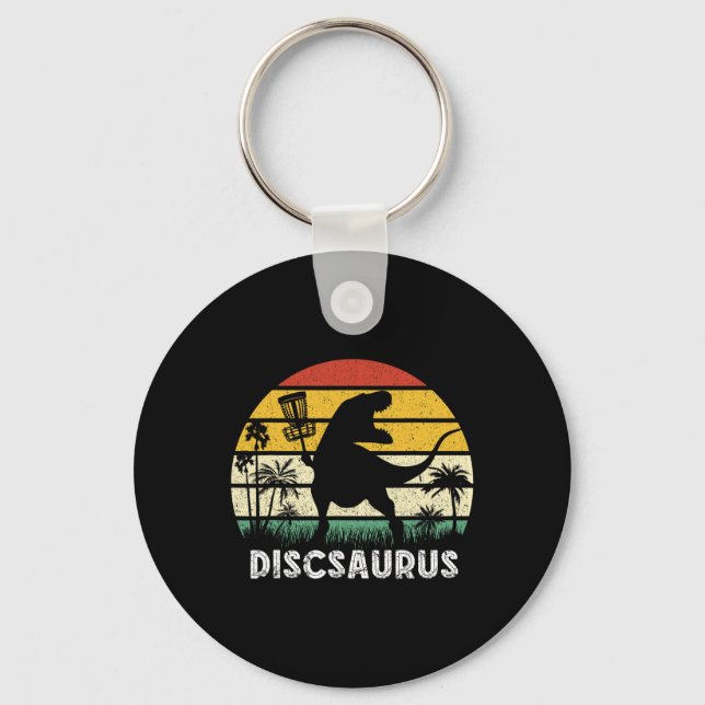 Disc Golf Retro Dinosaur Disc Golf Player Frolf Fl Key Ring (Front)