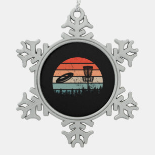 Disc Golf Retro Snowflake Pewter Christmas Ornament