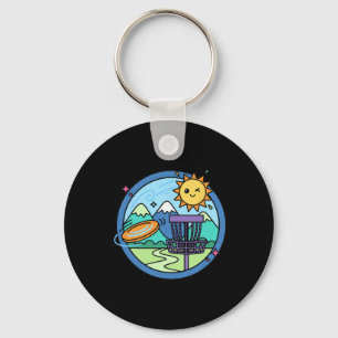 Disc Golf Scene Flying Disc Sket Sunny Mountains Key Ring