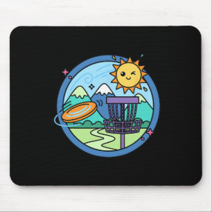 Disc Golf Scene Flying Disc Sket Sunny Mountains Mouse Pad