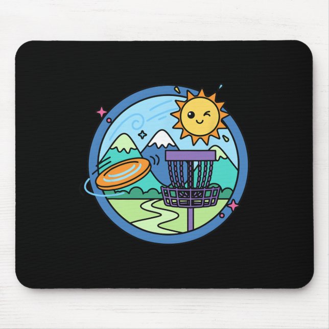 Disc Golf Scene Flying Disc Sket Sunny Mountains  Mouse Pad (Front)