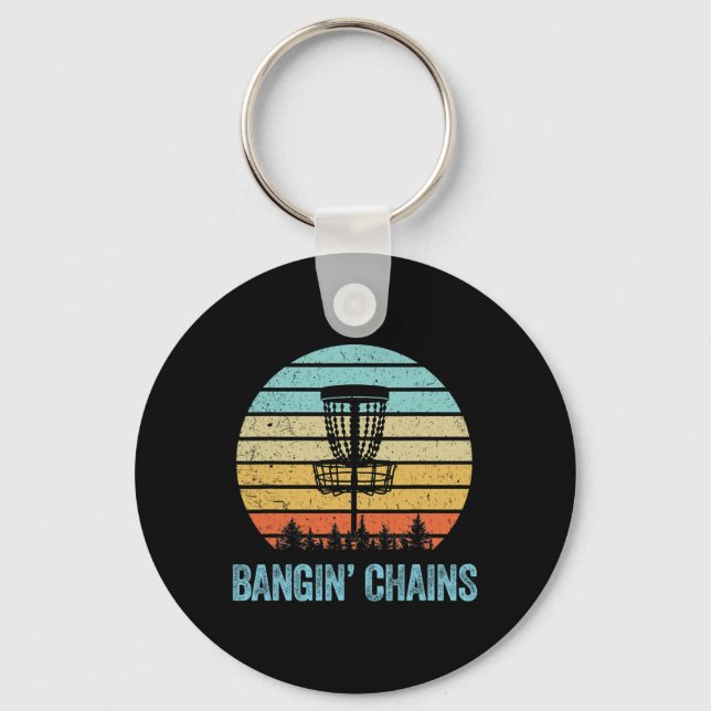Disc Golf Shirt Funny Nging Chains Retro Disc Golf Key Ring (Front)