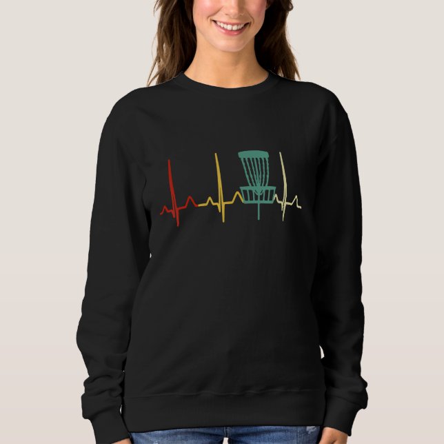 Disc Golf Sport Retro Heartbeat Disc Golf Funny Fr Sweatshirt (Front)