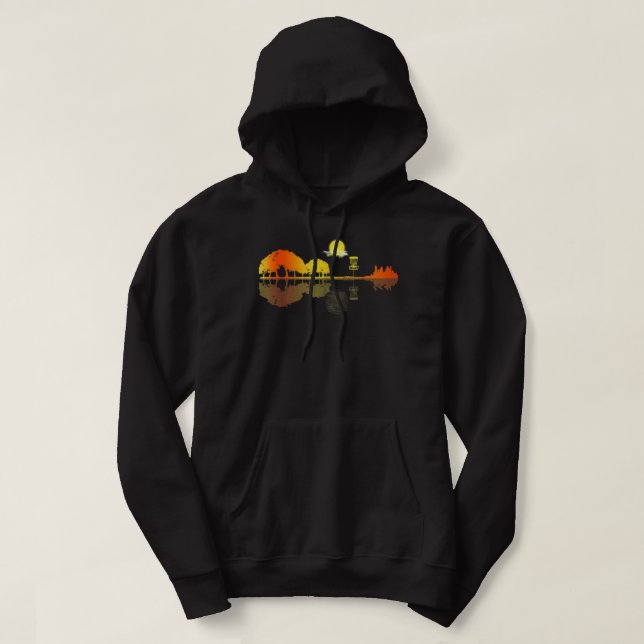 Disc Golf Sunset Guitar Guitarist Player Golfing G Hoodie (Design Front)