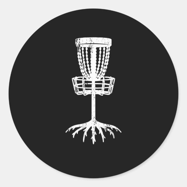 Disc golf target tree roots basket forest forester classic round sticker (Front)
