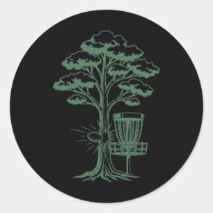 Disc Golf Tree Hit Flying Disc Sket Scene Classic Round Sticker
