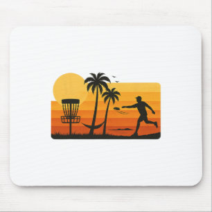 Disc Golf Tropical Sunset Palm Trees Beach Graphic Mouse Pad
