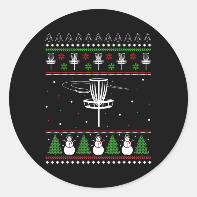 Disc Golf Ugly Christmas Sweater Pajama Gifts For  Classic Round Sticker (Front)