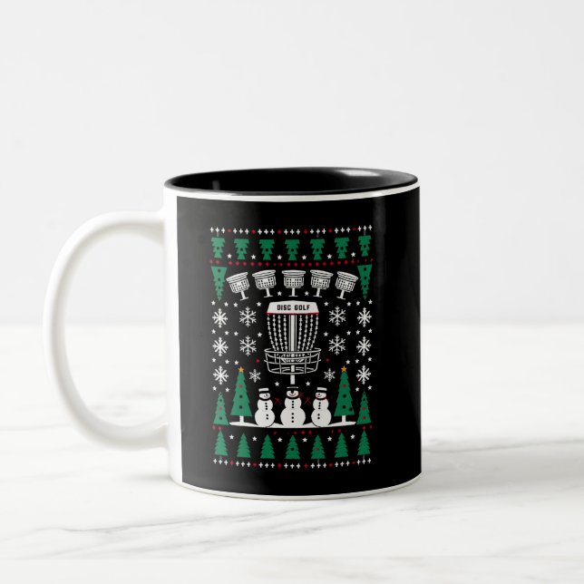 Disc Golf Ugly Christmas Sweater Pajama Gifts Two-Tone Coffee Mug (Left)
