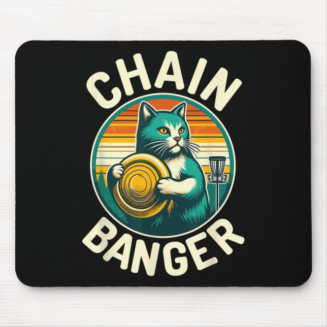 Disc Golfer Cat Chain Banger Disc Golf Player  Mouse Pad (Front)