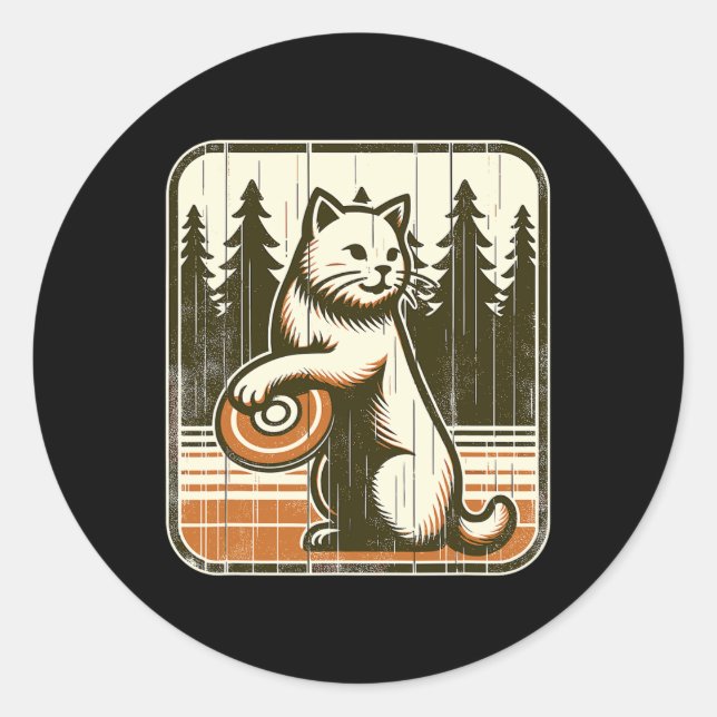 Disc Golfer Cat Disc Golf Player 1  Classic Round Sticker (Front)