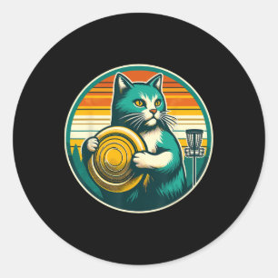 Disc Golfer Cat Disc Golf Player Classic Round Sticker
