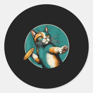 Disc Golfer Cat Disc Golf Player Funny Halloween C Classic Round Sticker