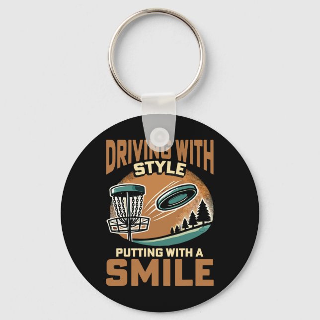 Disc Golfer Driving With Style Disc Golf _1  Key Ring (Front)