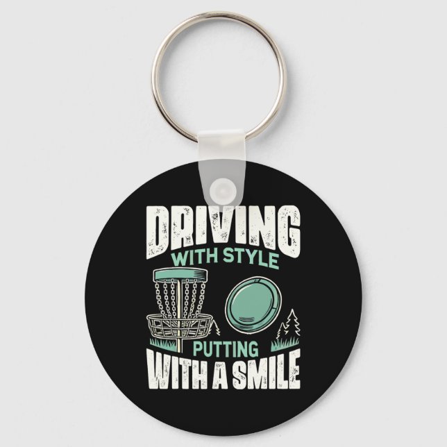 Disc Golfer Driving With Style Disc Golf  Key Ring (Front)