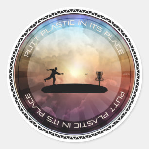 Disc Golfer Putting Classic Round Sticker