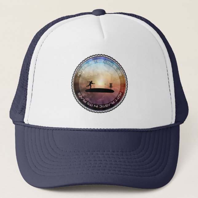 Disc Golfer Putting Trucker Hat (Front)