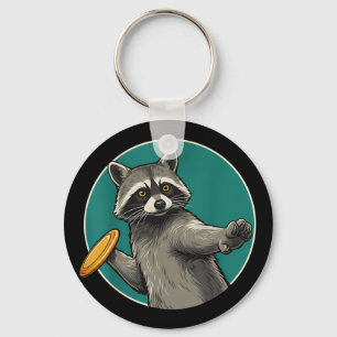 Disc Golfer Racoon Disc Golf Player Animal Sports Key Ring