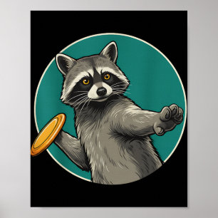 Disc Golfer Racoon Disc Golf Player Animal Sports Poster