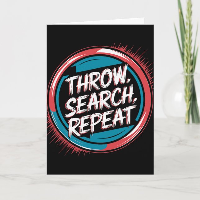 Disc Golfing Disc, Throw Search Repeat, Retro Disc Card (Front)
