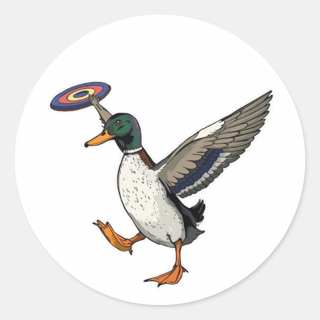 Disc Golfing Duck Funny Bird Classic Round Sticker (Front)