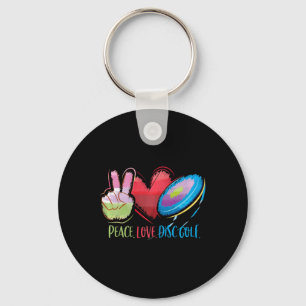 Disc Golfing Peace Love Disc Golf  Key Ring