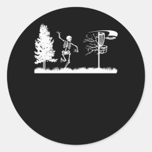 Disc Golfing Skeleton Disc Golf Halloween Costume Classic Round Sticker