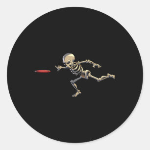 Disc Golfing Skeleton Halloween Disc Golf Hallowee Classic Round Sticker