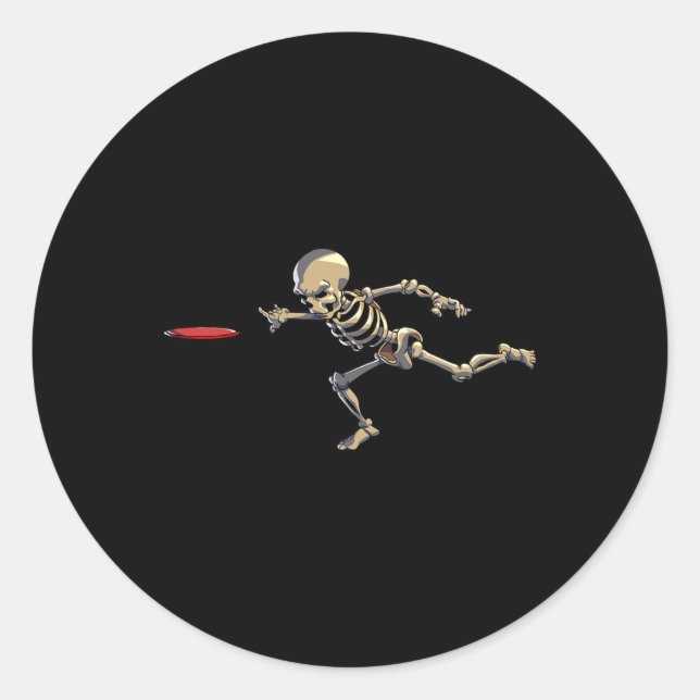 Disc Golfing Skeleton Halloween Men Disc Golf Hall Classic Round Sticker (Front)