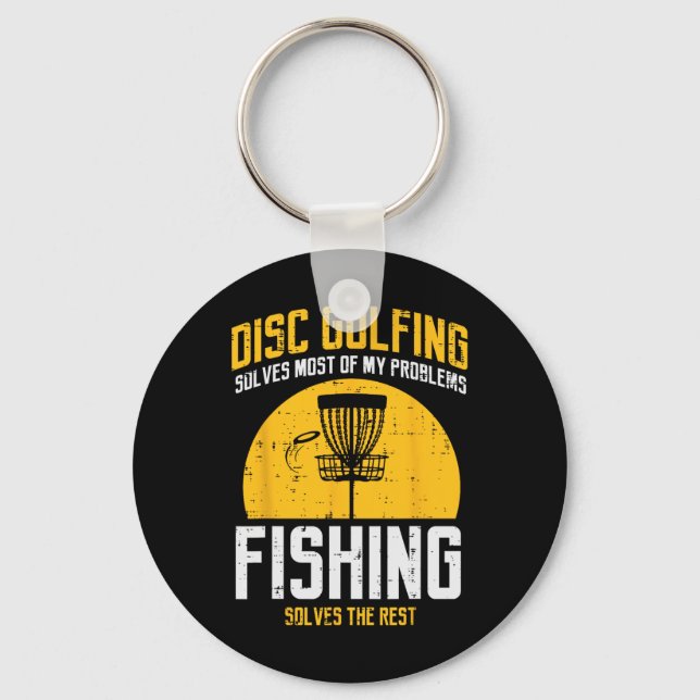 Disc Golfing Solves Most Problems Fishing Fun Men  Key Ring (Front)