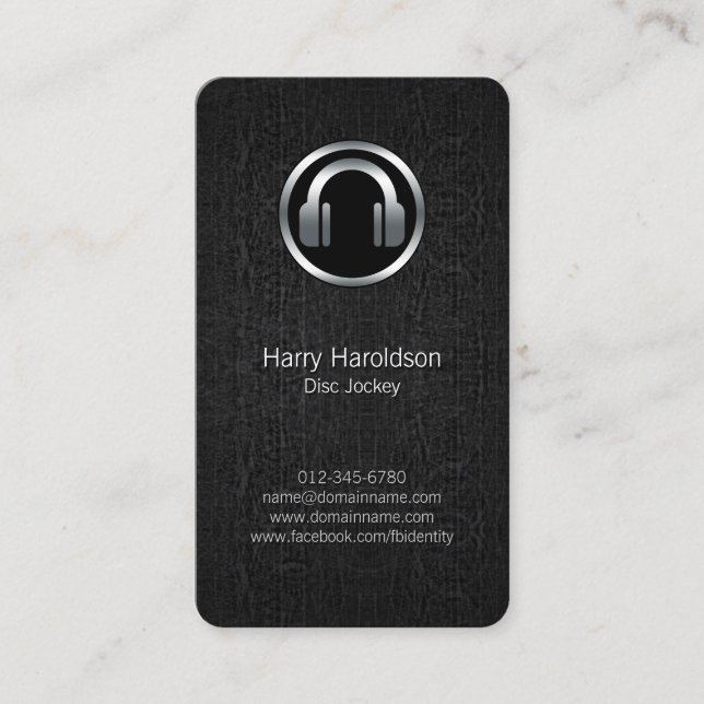 Disc Jockey DJ Headphones BlackGrunge BusinessCard Business Card (Front)