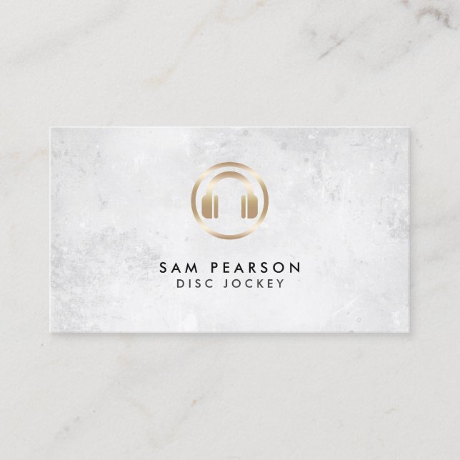 Disc Jockey Gold Headphones Icon Business Card (Front)