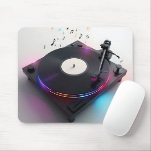 Disc Jockey Turntable With Neon Music Notes Mouse Pad