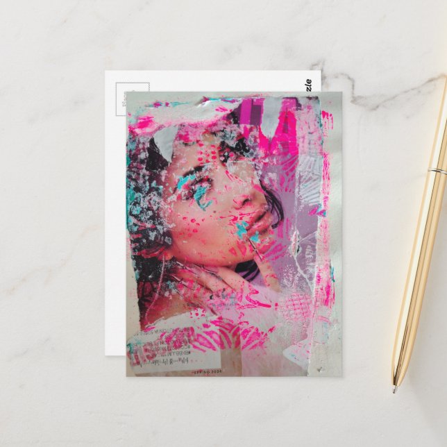 Discarded Lady Abstract Mixed Media Collage Postcard (Front/Back In Situ)