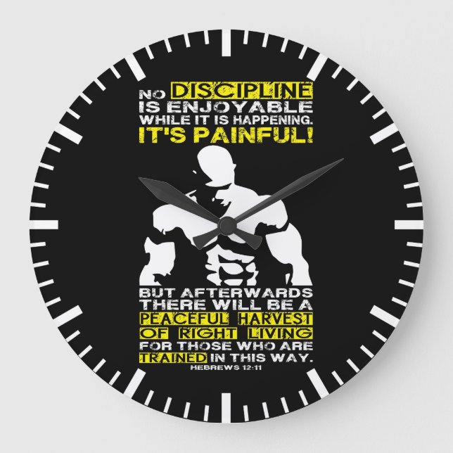 DISCIPLINE - Bodybuilding Workout Motivational Large Clock (Front)