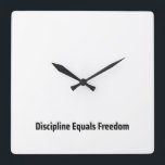 Discipline Equals Freedom Minimalist Typewriter Square Wall Clock<br><div class="desc">Own your time. This modern wall clock features sharp typewriter numerals and a central message reminding you that every second spent in discipline buys your freedom.</div>