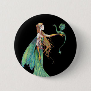 Discipline Green Fairy Dragon by Molly Harrison 6 Cm Round Badge