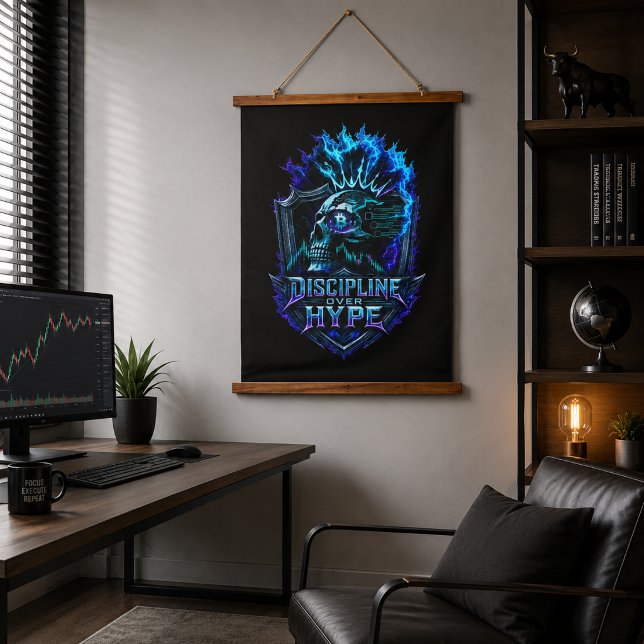Discipline Over Hype Bitcoin Crypto Mindset Design Hanging Tapestry (for illustration purposes only.)