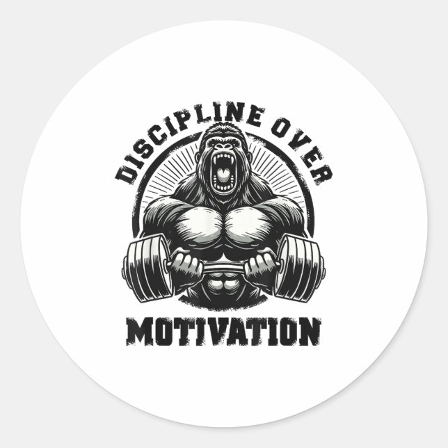 Discipline Over Motivation Weightlift Gym Quotes G Classic Round Sticker (Front)