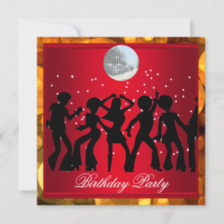 Disco 70's Birthday Party Red retro 3 Invitation