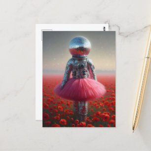 disco astronaut in a poppy field postcard