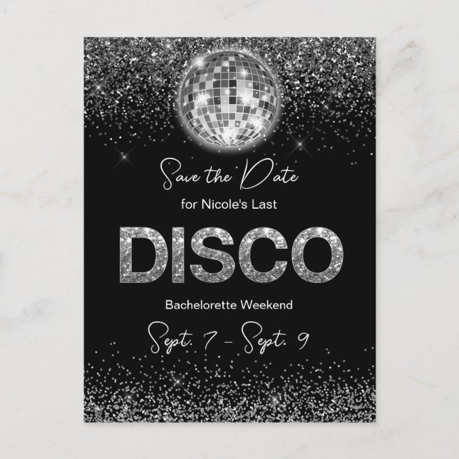 Disco Bachelorette Party Weekend Save The Date Postcard (Front)